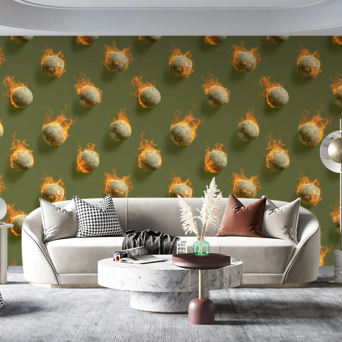 Flaming Soccer Ball Mural Wallpaper — High-Energy Athletic Print Mural Wallpaper - room preview 02