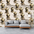 Metallic Gold Soccer Ball Pattern Mural Wallpaper — Luxe Liquid Mural Wallpaper - room preview 02
