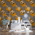 Distressed Soccer Ball Mural Wallpaper — Vintage Grunge Sports Pattern Mural Wallpaper - room preview 02