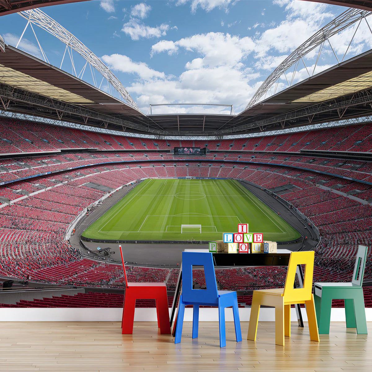 Panoramic Stadium Seating Mural Wallpaper —Sports Arena View Mural Wallpaper - room preview 02