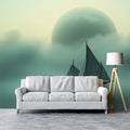 Mystic Sailboat Mural Wallpaper — Ethereal Fog and Moon Design Mural Wallpaper - room preview 02