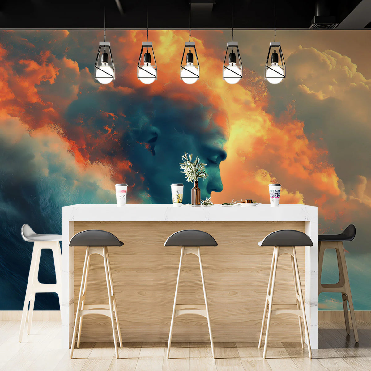 Surreal Elemental Wave Mural Wallpaper — Dreamlike Abstract Art Mural Wallpaper - room preview 02