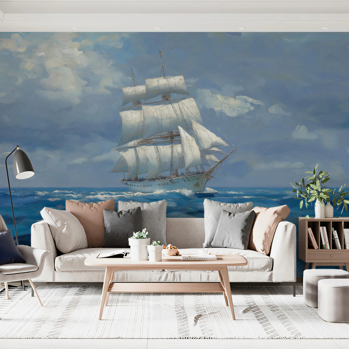 Tall Ship Ocean Mural Wallpaper — Classic Maritime Oil Painting Mural Wallpaper - room preview 02