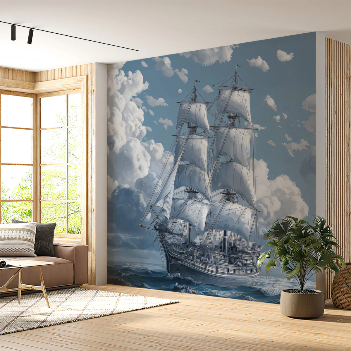 Tall Ship at Sea Mural Wallpaper — Cinematic Marine Artwork Mural Wallpaper - room preview 02