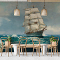 Tall Ship at Sea Mural Wallpaper — Impressionistic Marine Art Mural Wallpaper - room preview 02