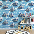 Soccer Ball and Wave Mural Wallpaper — Dynamic Blue Sports Motif Mural Wallpaper - room preview 02