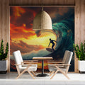 Fiery Sunset Ocean Wave Mural Wallpaper — Dynamic Coastal Art Mural Wallpaper - room preview 02