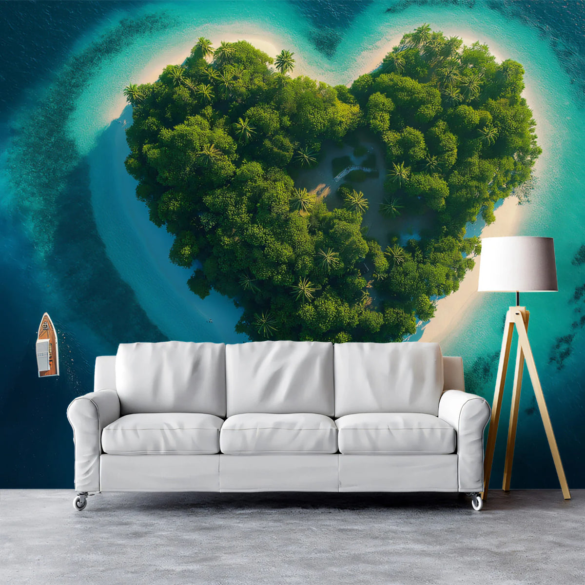 Heart-Shaped Tropical Island Mural Wallpaper — Aerial Ocean View Mural Wallpaper - room preview 02