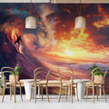 Fiery Sunset Surf Mural Wallpaper — Energetic Ocean Action Art Mural Wallpaper - room preview 02