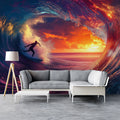 Neon Sunset Surfer Barrel Wave Mural Wallpaper — Electric Energy Mural Wallpaper - room preview 02