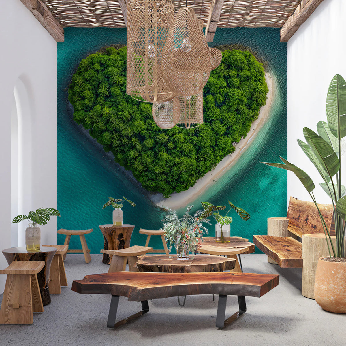 Heart-Shaped Tropical Island Mural Wallpaper — Aerial Ocean View Mural Wallpaper - room preview 02