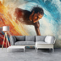 Surfer Barrel Wave Mural Wallpaper — Dynamic Coastal Action Scene Mural Wallpaper - room preview 02