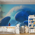 Giant Whales Oceanic Adventure Mural Wallpaper — Cinematic Blue Mural Wallpaper - room preview 02