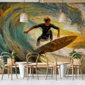 Surfer Wave Impressionist Mural Wallpaper — Dynamic Coastal Art Mural Wallpaper - room preview 02