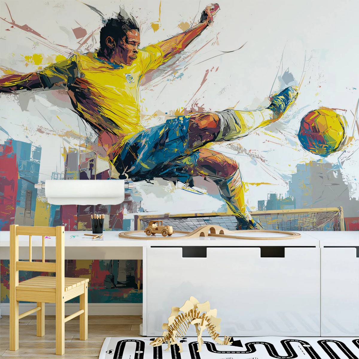 Brazilian Footballer Mural Wallpaper — Dynamic Urban Sports Art Mural Wallpaper - room preview 02