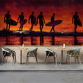 Surfer Silhouettes Mural Wallpaper — Vibrant Sunset Oil Painting Mural Wallpaper - room preview 02