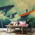 Breaching Humpback Whales Mural Wallpaper — Moody Ocean Adventure Mural Wallpaper - room preview 02