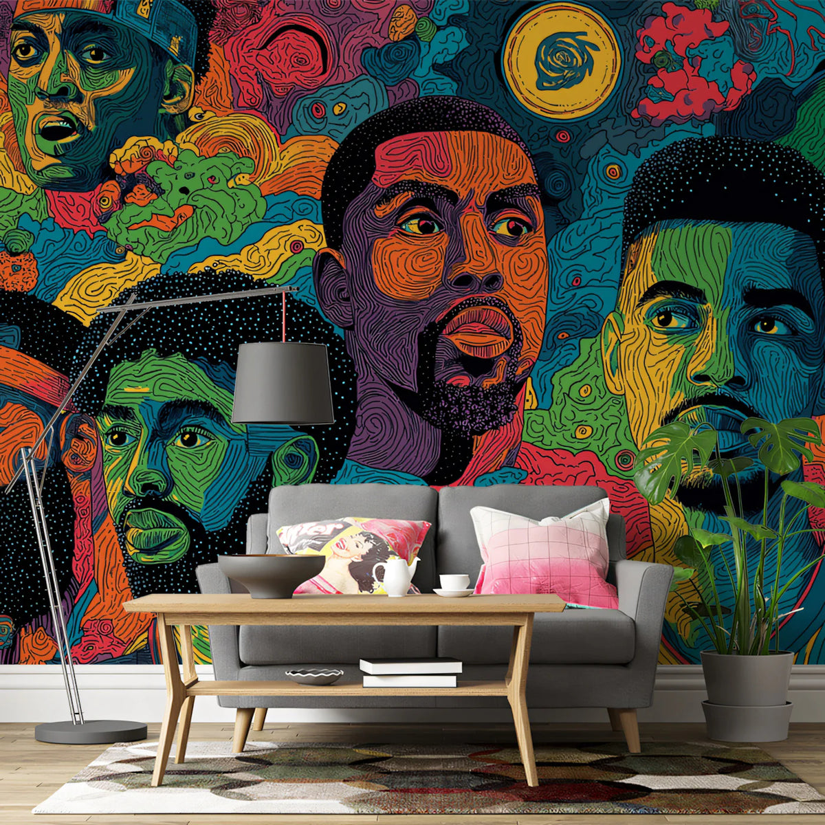 Abstract Basketball Legends Mural Wallpaper — Psychedelic Pop Art Mural Wallpaper - room preview 02