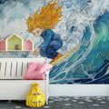 Surfer Girl Watercolor Mural Wallpaper — High-Energy Ocean Art Mural Wallpaper - room preview 02