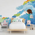 Rainbow Cloud Painter Mural Wallpaper — Whimsical Children's Art Mural Wallpaper - room preview 02
