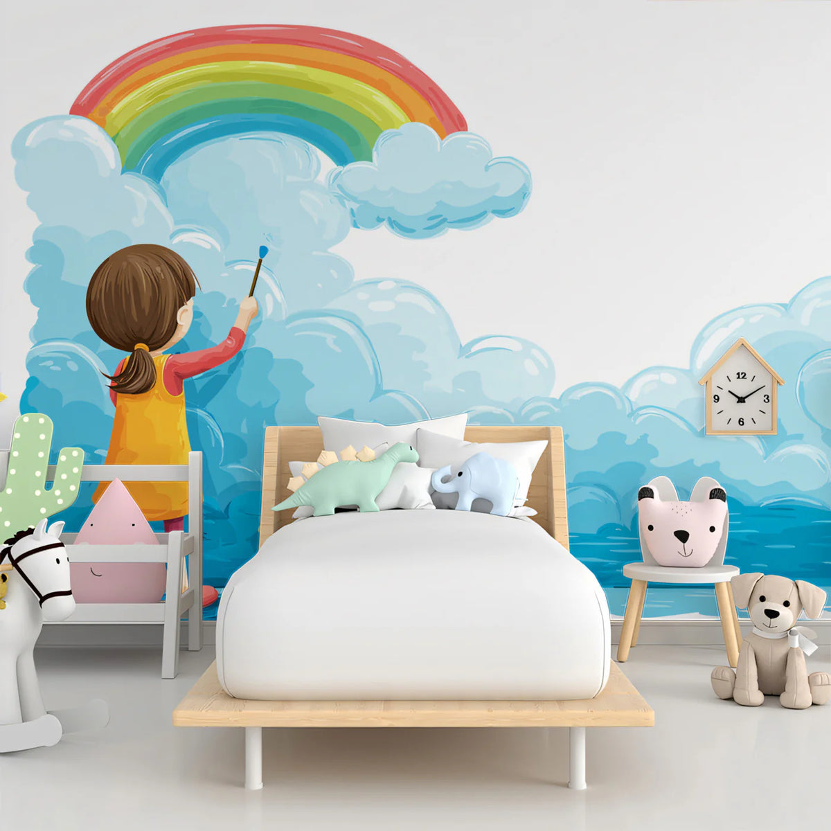 Child Painting Rainbow Sky Mural Wallpaper — Whimsical Art Decor Mural Wallpaper - room preview 02