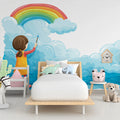 Child Painting Rainbow Sky Mural Wallpaper — Whimsical Art Decor Mural Wallpaper - room preview 02