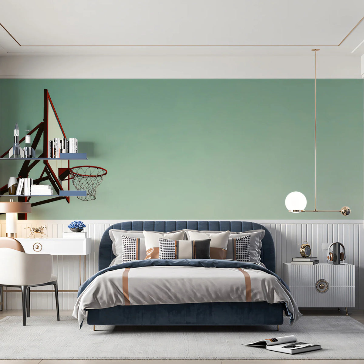 Minimalist Basketball Hoop Profile Mural Wallpaper — Modern Sport Mural Wallpaper - room preview 02