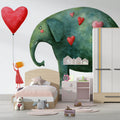 Girl and Elephant Watercolor Mural Wallpaper — Whimsical Illustration Mural Wallpaper - room preview 02