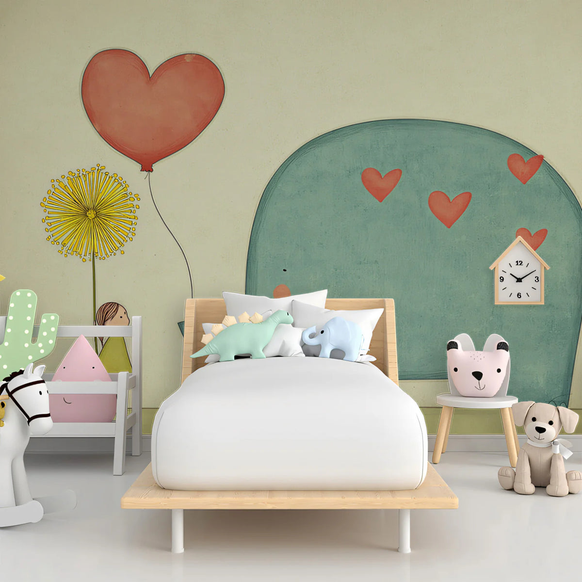 Elephant and Girl Heart Balloon Mural Wallpaper — Whimsical Decor Mural Wallpaper - room preview 02