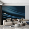 Fluid Silk Waves Mural Wallpaper — Dark Navy Abstract Decor Mural Wallpaper - room preview 02