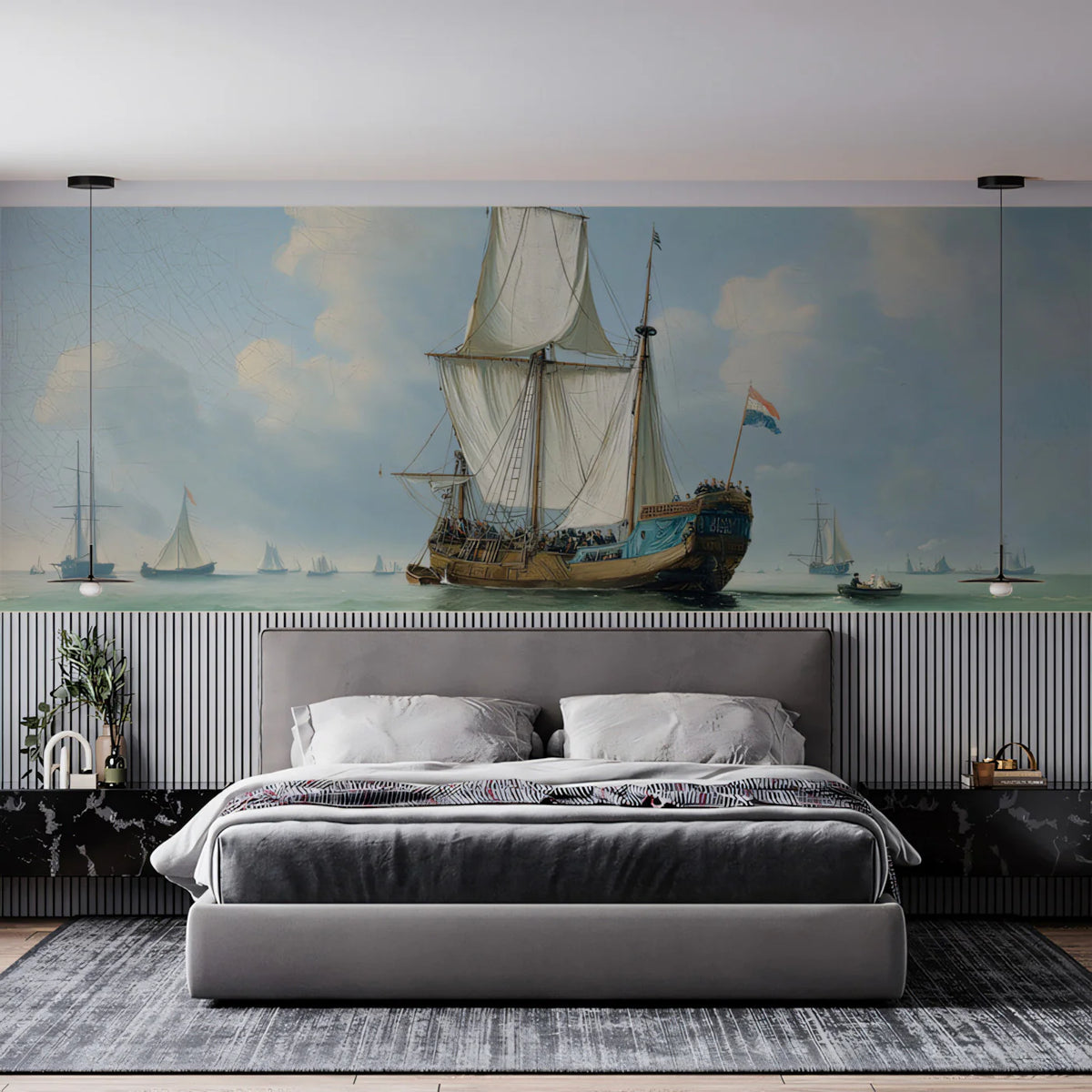 Dutch Maritime Seascape Mural Wallpaper — Historical Art Oil Painting Mural Wallpaper - room preview 02