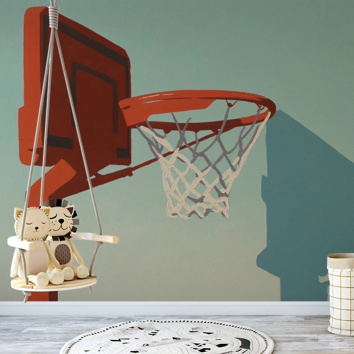 Minimalist Basketball Hoop Mural Wallpaper — Graphic Pop Art Style Mural Wallpaper - room preview 02