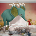 Elephant and Girl Dandelion Field Mural Wallpaper — Whimsical Decor Mural Wallpaper - room preview 02