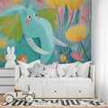 Fantasy Elephant and Meadow Mural Wallpaper — Whimsical Kids Art Mural Wallpaper - room preview 02