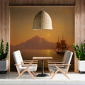 Golden Seascape Oil Painting Mural Wallpaper — Sunset Horizon Mural Wallpaper - room preview 02