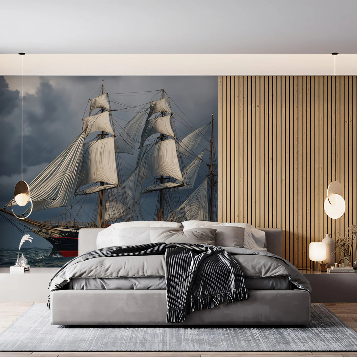 Stormy Seas Tall Ship Mural Wallpaper — Dramatic Marine Art Mural Wallpaper - room preview 02