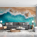 Aerial Ocean Waves and Sand Mural Wallpaper — Coastal Art Mural Wallpaper - room preview 02