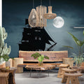 Midnight Galleon Seascape Mural Wallpaper — Cinematic Night Sky Mural Wallpaper - room preview 02