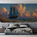 Coastal Schooner Sunset Mural Wallpaper — Dreamy Marine Horizon Mural Wallpaper - room preview 02