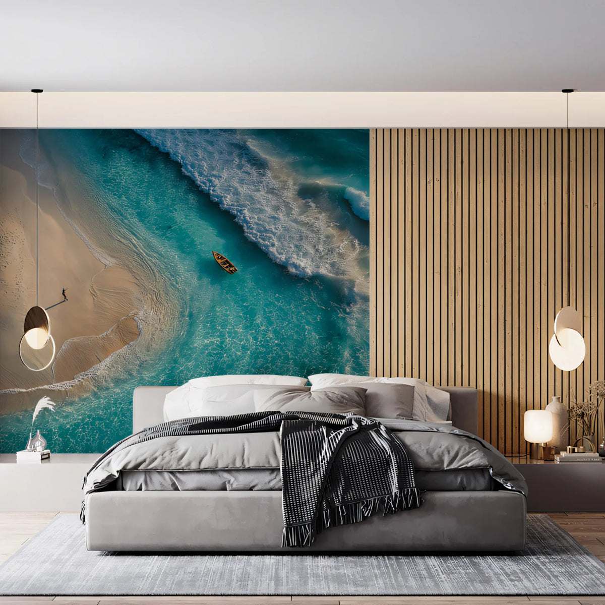 Aerial Turquoise Cove Aerial Mural Wallpaper — Coastal Calm Mural Wallpaper - room preview 02