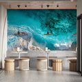 Aerial Ocean Waves Mural Wallpaper —Tropical Coastal Scene Mural Wallpaper - room preview 02
