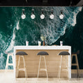 Aerial Ocean Wave Mural Wallpaper — Deep Teal and Foam Contrast Mural Wallpaper - room preview 02