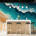 Aerial Ocean Waves Mural Wallpaper — Painterly Coastal Art Mural Wallpaper - room preview 02