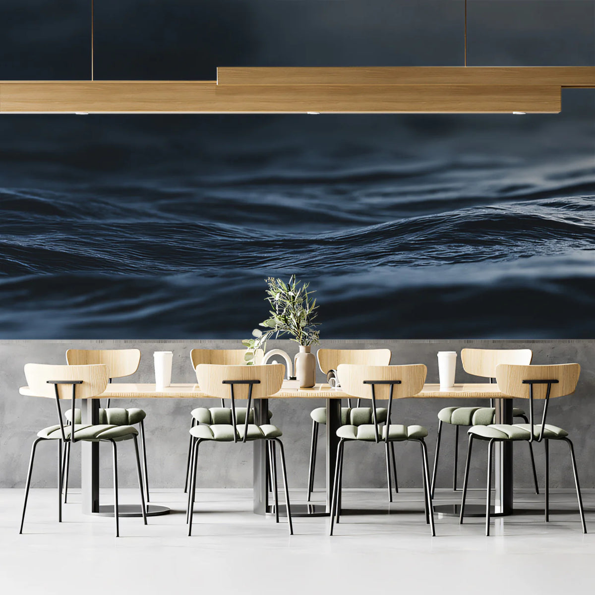 Midnight Ocean Wave Mural Wallpaper —Moody Cinematic Seascape Mural Wallpaper - room preview 02