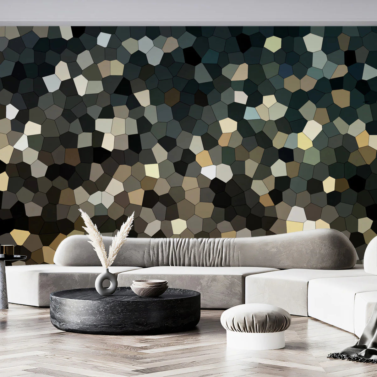Abstract Geometric Mosaic Mural Wallpaper — Dark Sophisticated Tones Mural Wallpaper - room preview 02