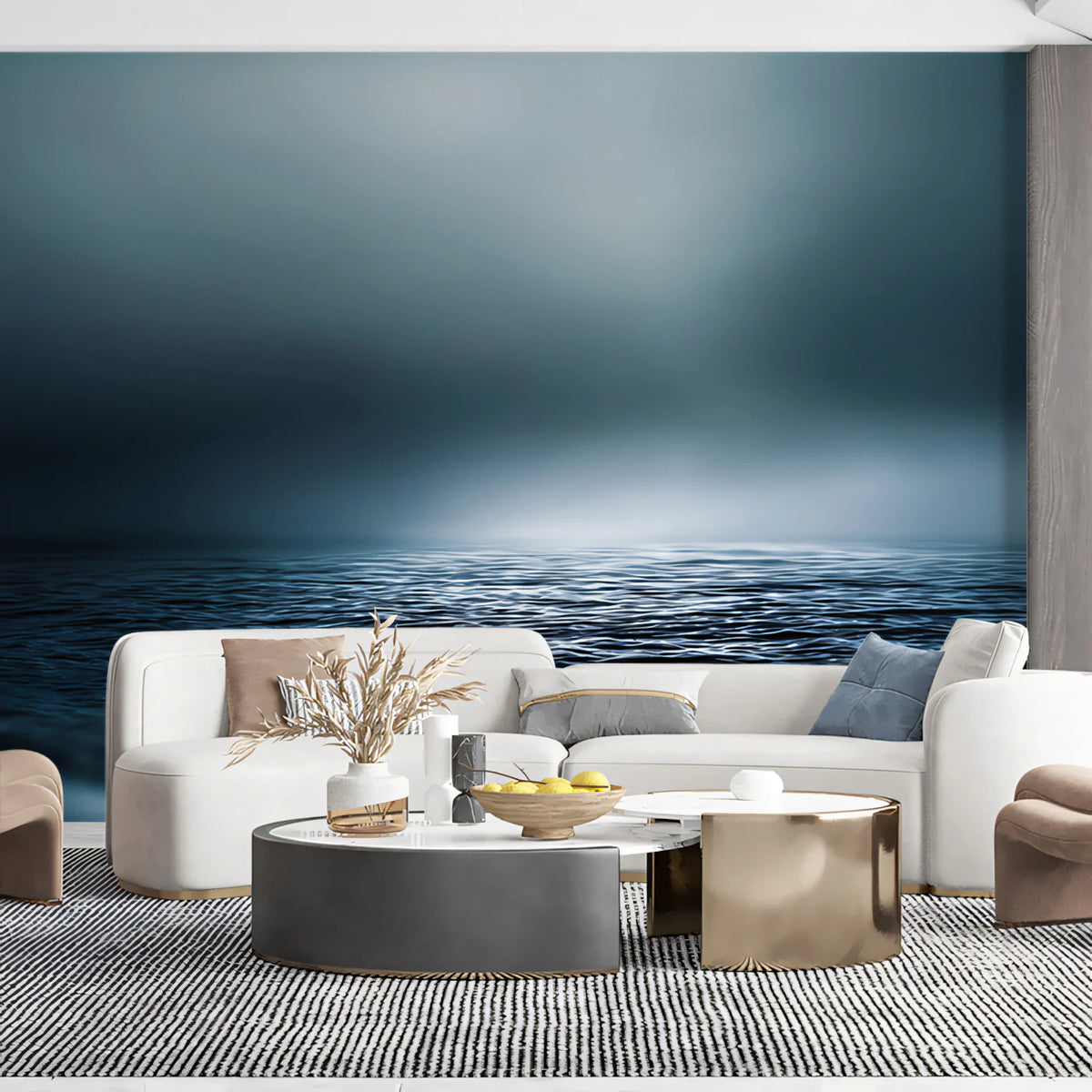 Misty Ocean Horizon Mural Wallpaper — Cinematic Seascape Mural Wallpaper - room preview 02