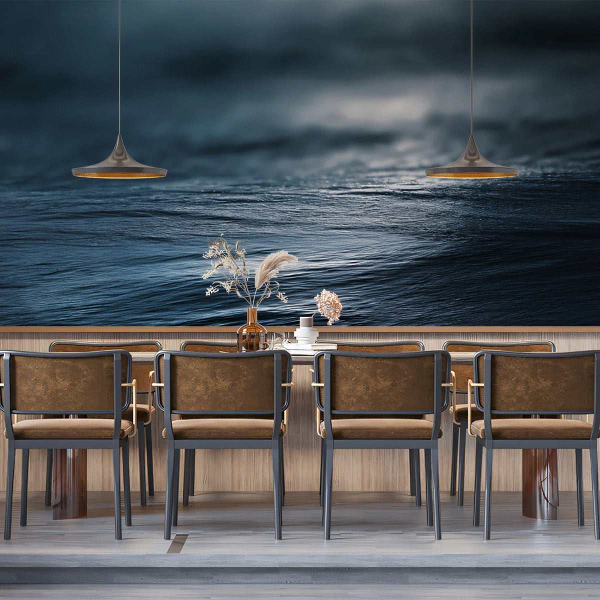 Midnight Ocean Surface Mural Wallpaper — Moody Abstract Fluid Art Mural Wallpaper - room preview 02