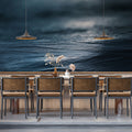 Midnight Ocean Surface Mural Wallpaper — Moody Abstract Fluid Art Mural Wallpaper - room preview 02