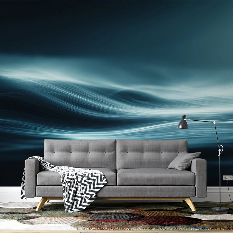 Papier peint mural vague fluide abstraite — Papier peint mural marin moderne bleu sarcelle foncé