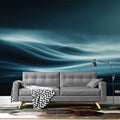 Abstract Fluid Wave Mural Wallpaper — Modern Dark Teal Seascape Mural Wallpaper - room preview 02